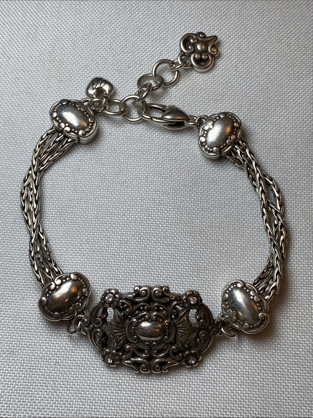 Vintage Brighton Silver-Plated Ornate Filigree Bracelet, 8" Whimsical Gothic